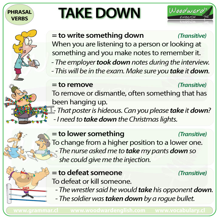 TAKE DOWN Phrasal Verb Meanings And Examples Woodward English