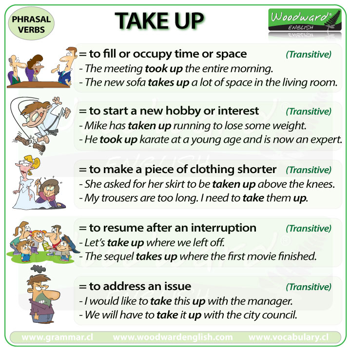 TAKE UP – phrasal verb – meanings and examples Woodward English