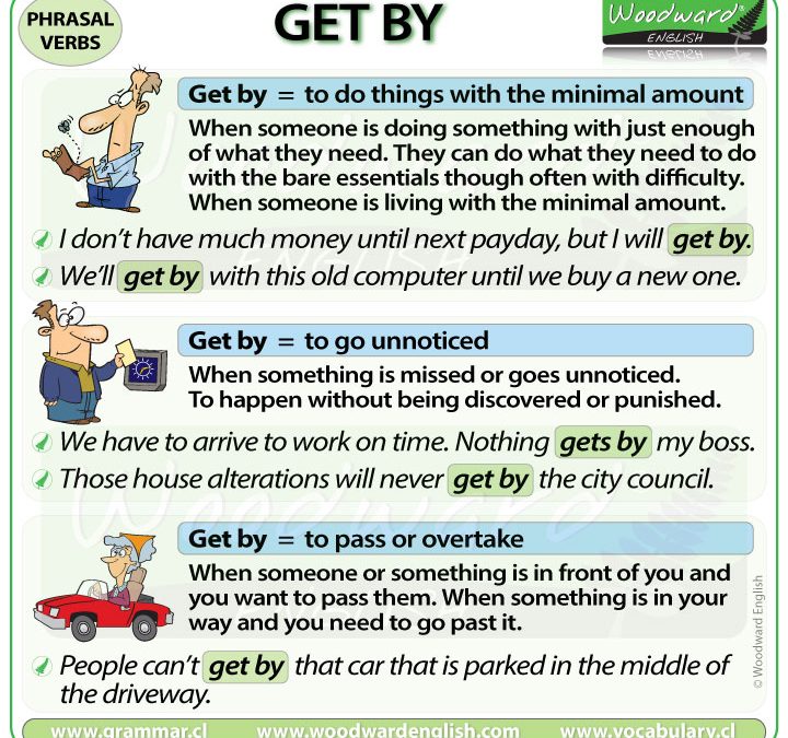 GET BY – phrasal verb – meanings and examples