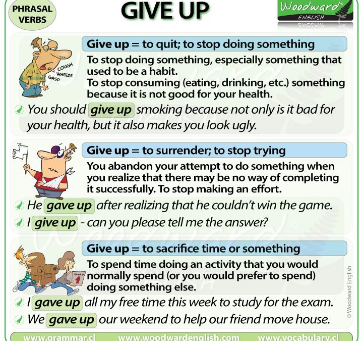 GIVE UP – phrasal verb – meanings and examples