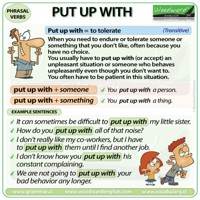 PUT UP WITH Phrasal Verb Meanings And Examples Woodward English