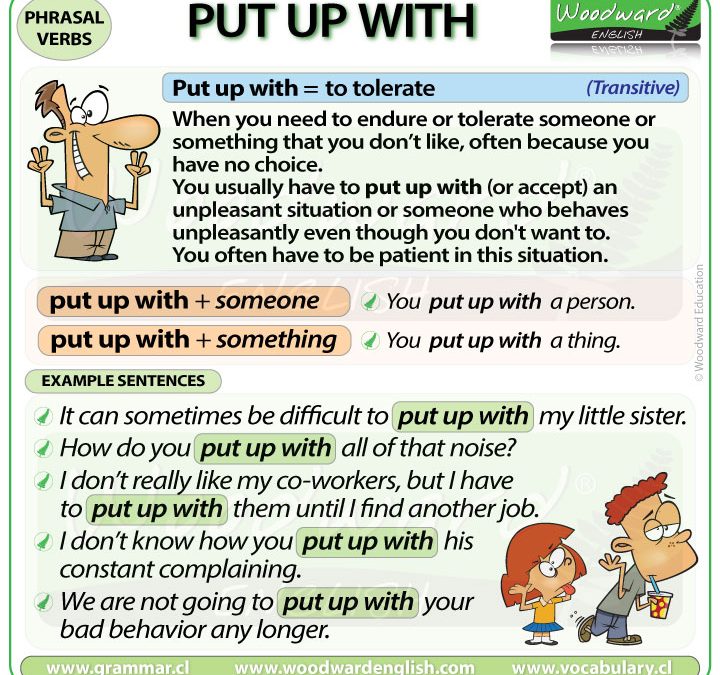 PUT UP WITH – phrasal verb – meanings and examples