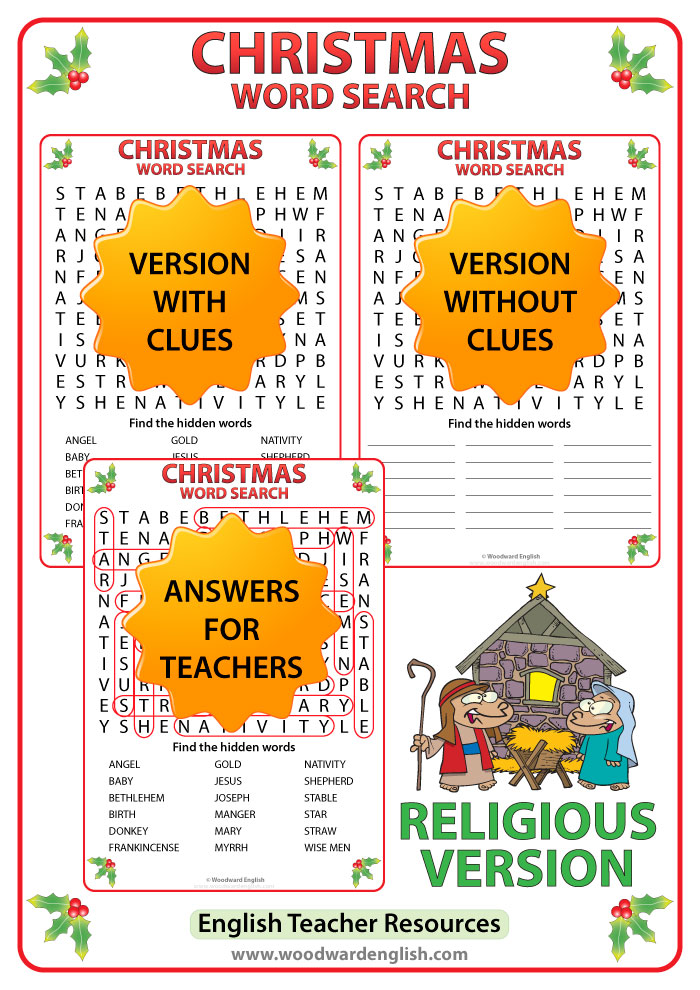 Religious Christmas Word Search In English Woodward English