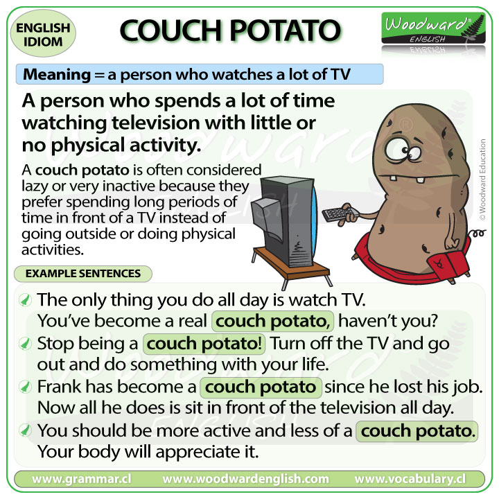 Couch Potato English Idiom Meaning And Example Sentences Woodward 